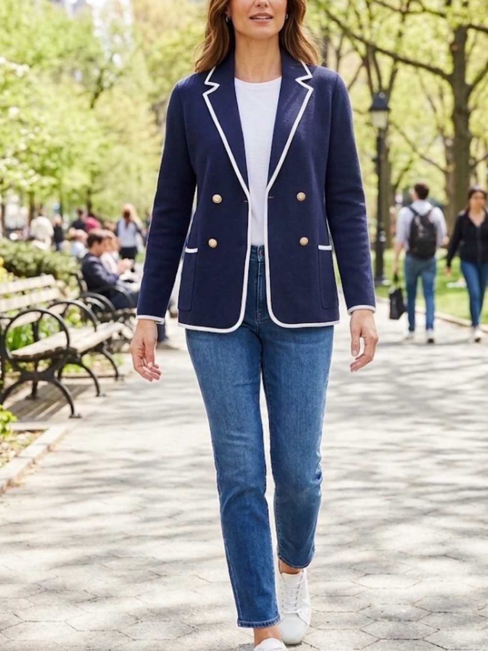 Talbots Navy Nautical Sweater Blazer Gold Button Knit Jacket USA Old Money PS